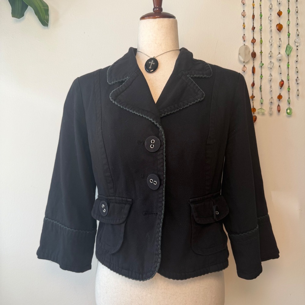 Kenar Black Cropped Blazer 3/4 Sleeve Cotton Indie Sleaze Twee office siren L